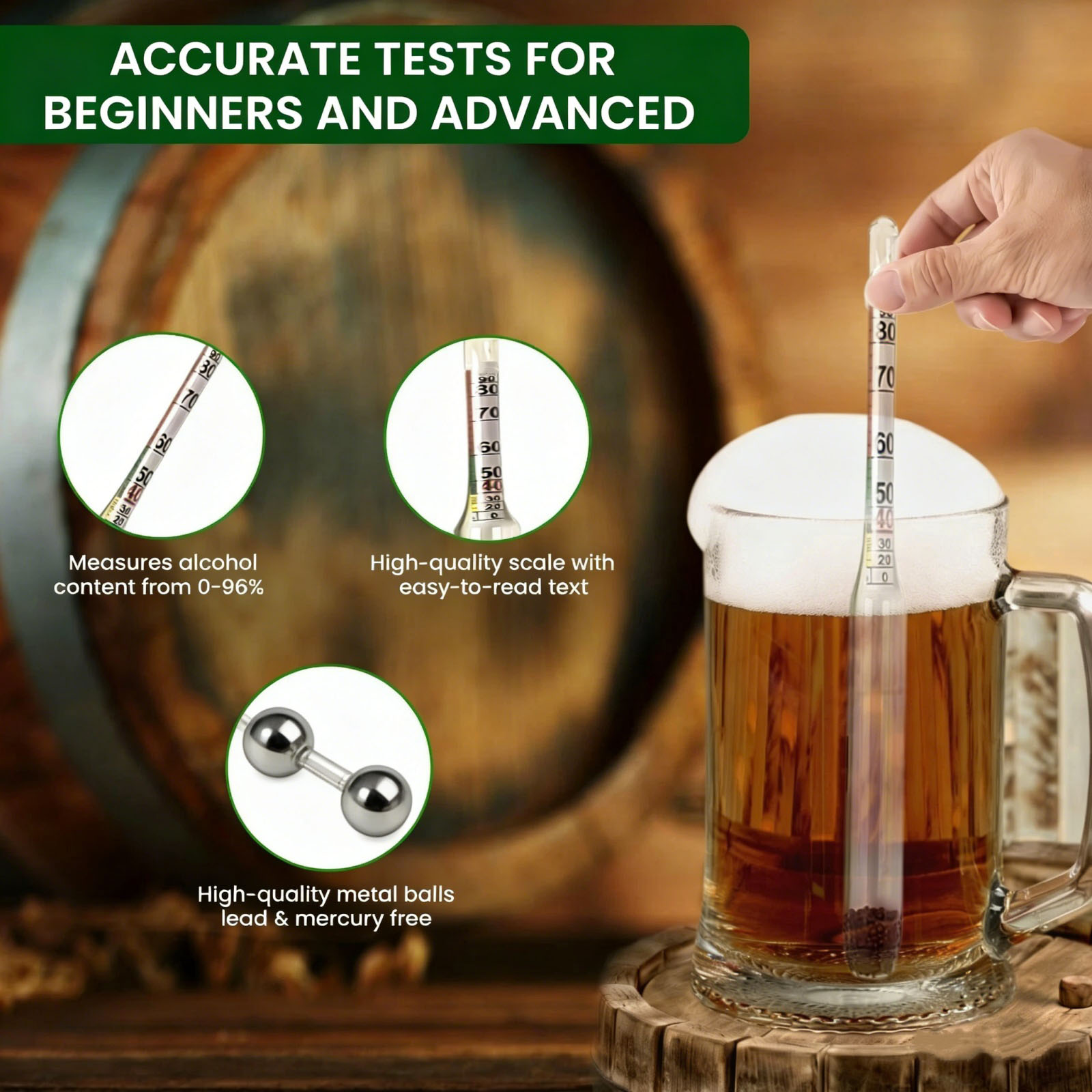 0-96% Glass Alcohol Hydrometer - Wine Beer And Mead 评论和价格